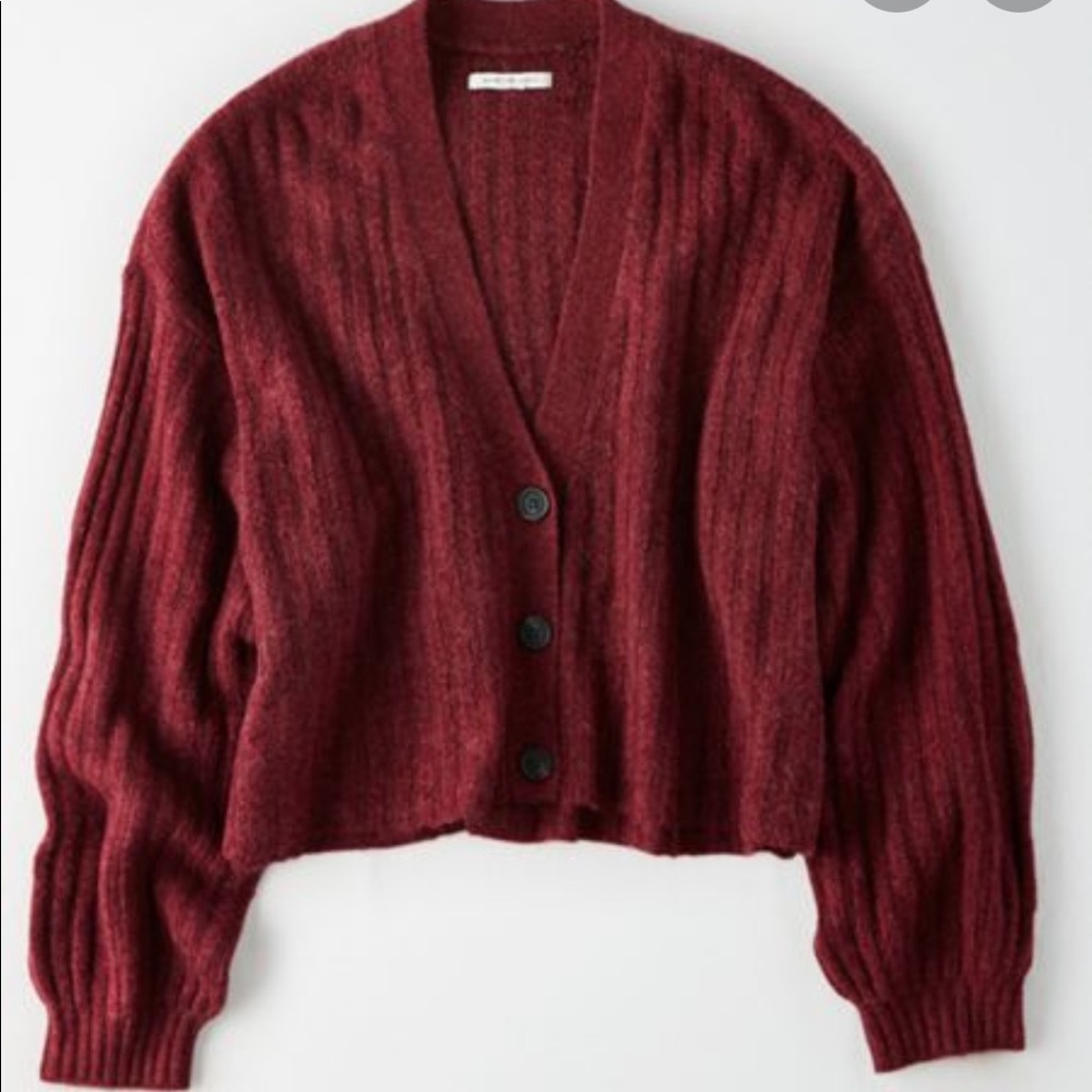 American Eagle Maroon Cropped Cardigan